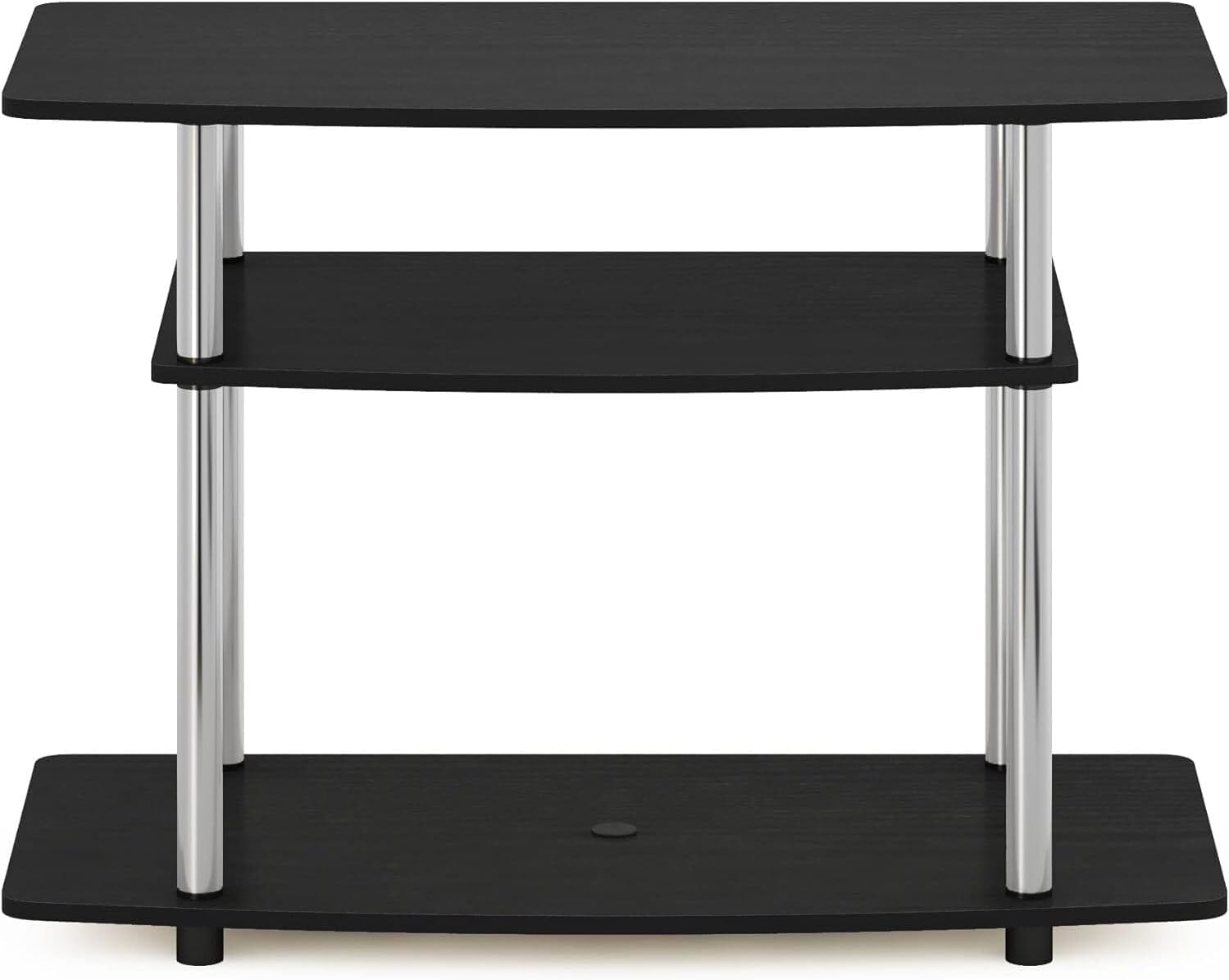 HomeStock Global Glam No Tools 3-Tier TV Stand 31.5 x 15.8 x 23.3 Inches French Oak Gray Black Finish Round Tubes Sturdy Design Americano/Stainless Steel Tube