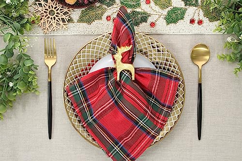 Image of COTTON CRAFT Christmas Napkin Rings - Set of 8 Merry Xmas Fall Thanksgiving Metal Reindeer Napkin Ring - Rejoice Hallelujah Holiday Celebration Party Gift Dining Table Handmade Napkin Holder - Gold
