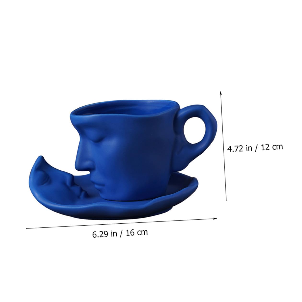 SEWACC Tasse à Café en Céramique 260 Ml avec Soucoupe Design Abstrait Visage Artistique Finition Mate Bleu Pastel Ensemble 1 Pièce pour Café Thé Lait – Présent Anniversaire Couples