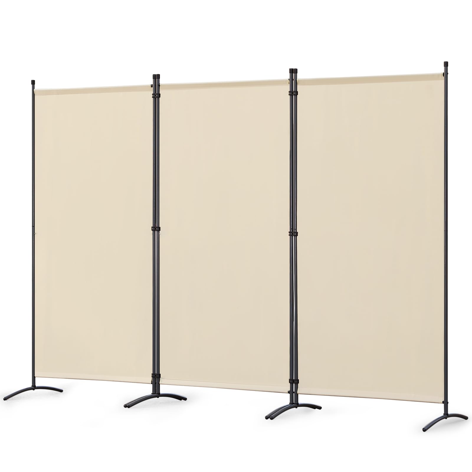 Angel Living 3 Panels Folding Room Divider, Privacy Screen Composed of Polyester Fabric and Sturdy Iron Frame, Freestanding Room Partitions for Office Bedroom Study 243x50x180cm (Beige)