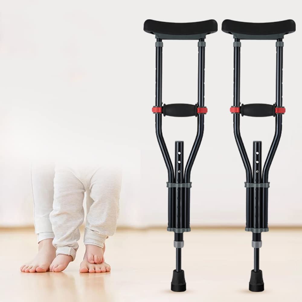 KADEUX Muletas Axilares para Niños, Muletas Ortopédicas Ajustable Ayuda De Movilidad, Muletas Ergonómico para Axilares, Bastón para Caminar, Aleación De Aluminio, Negro, 2pcs