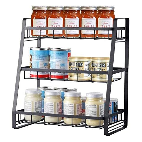 JUNHOM 3 Tier Black Premium Detachable Kitchen Spice Shelf for Kitchen Countertop Shelf Organizer Cover