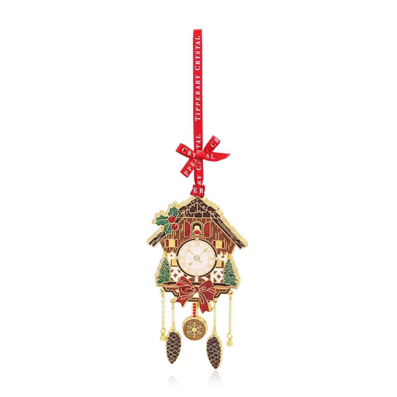 Tipperary Crystal Sparkling Cuckoo Clock Christmas Ornament – Festive Hanging Decoration with Alpine Detail