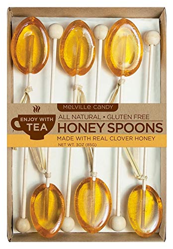 Melville Candy All Natural Tea Honey Spoons & Lollipops Gift Box (Clover Honey Tea Spoons)