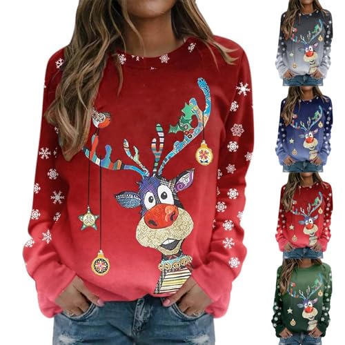 Weihnachtspullover Damen Lustig Weihnachts Sweatshirt Rentier Druck...