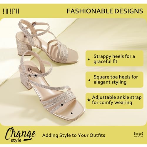 IDIFU IN3 Strappy Heels for Women Chunky Block Heels Square Toe Low Heels Wedding Prom Bride Bridal Party Dress Shoes for Women Comfortable Dressy Cute Trendy Heeled Sandals Short Thick Slingback Heels3
