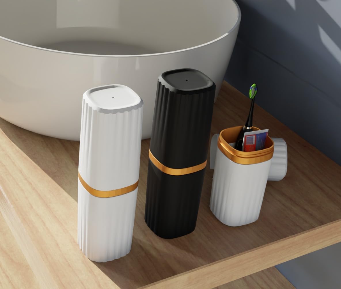 ZUKU 2 pcs Tooth Brush Holder for Bathroom Toothbrush Cover Case Box Toothbrush Holder for Travel Essentials Travelling Accessories Travel Toothbrush Holder(1-White 1-Black)-image-46