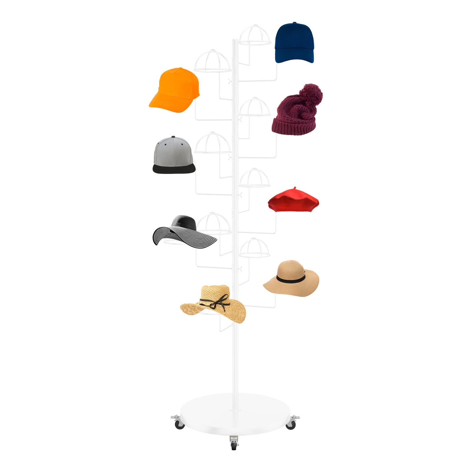 Porte Casquette, Présentoir à chapeaux autoportant, présentoir à chapeaux roulant pour casquettes de baseball, support de rangement industriel en métal pour chapeaux, cintre réglable pour entrée/buand