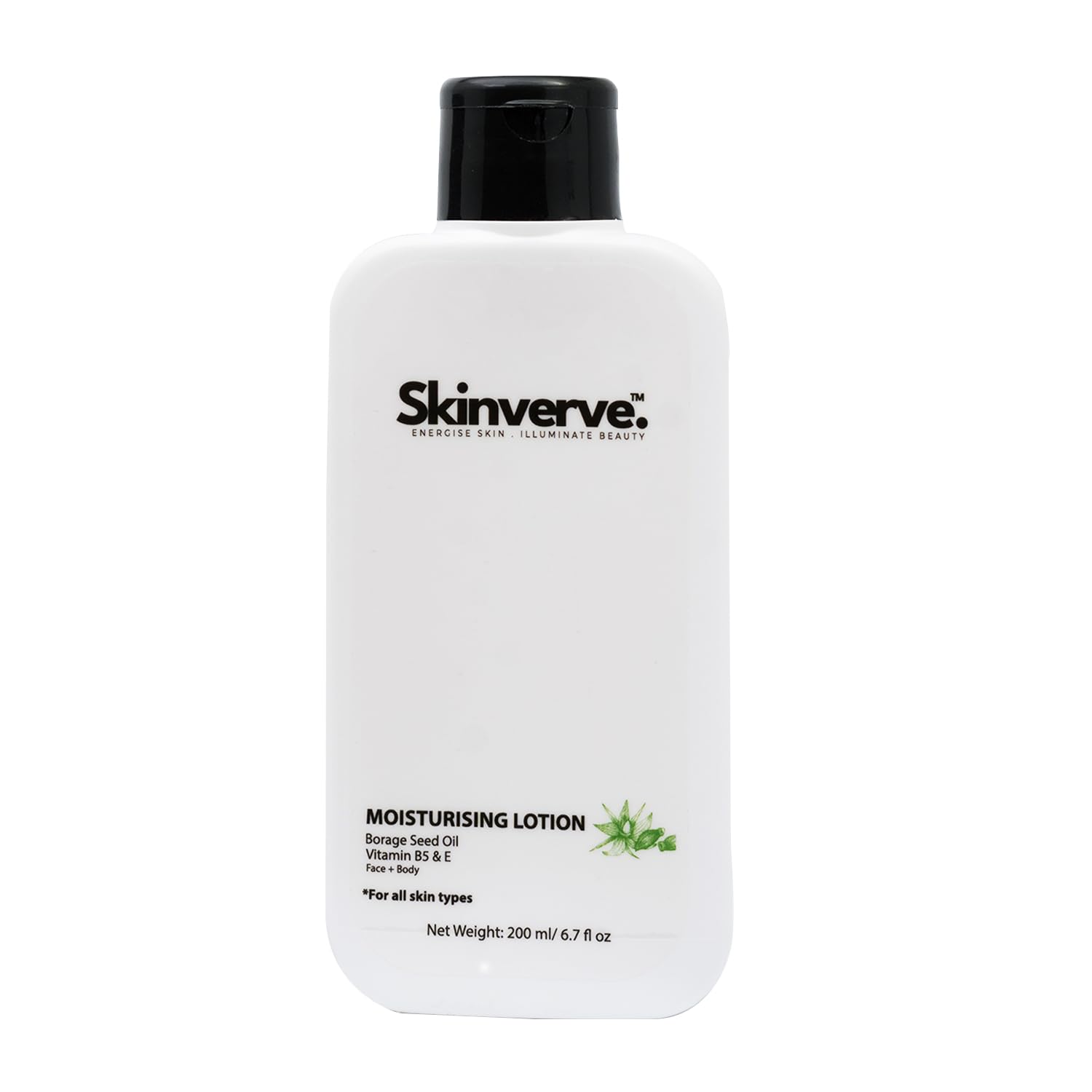 SKINVERVE Moisturizing Lotion 200ml | For All Skin Types | Borage Seed Oil, Vitamin B5 & E | Lightweight, Non-Greasy, Paraben & Sulphate Free | Deep Hydration Without Clogging Pores
