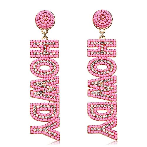 Western Cowgirl Earrings Rhinestone Glitter Disco Handmade Crystal Beaded Howdy Dangle Earrings Nashville Rodeo Party Outfits Jewelry for Women