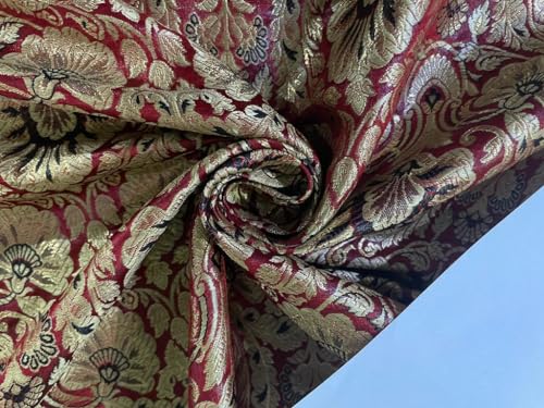 Tissu brocart de soie rouge et or métallisé haut de gamme pour haute couture
