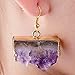 SUNYIK Natural Amethyst Quartz Crystal Dangle Earrings for Women, Irregular Gemstone Cluster Drop Earrings, Gold Plated
