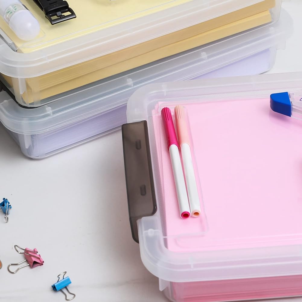 Confezione da 3 contenitori impilabili in plastica trasparente con coperchio a scatto, custodia portatile per documenti e altro ancora