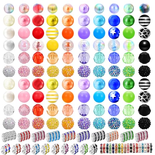 180 cuentas de 80 colores para bolígrafos y joyería (100 cuentas de chicle de cristal de 20 mm, 20 cuentas de caramelo de 16 mm, 60 cuentas espaciadoras de 12 mm para hacer joyas, manualidades,