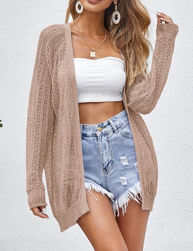 Image of Women Lightweight Cardigans Crochet Summer Boho Knit Thin Long Sleeve Cardigan