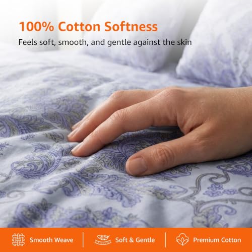 Image of Amazon Basics - 100% Cotton Flat Bedsheet | 180TC |King Bed Sheet with 2 Pillow Cover|Soft Cotton | Floral Print | 90 Inch x 108 Inch, Light Grey