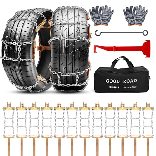 Datanly Adjustable Thickened Non-Skid Snow Tire Chains - Fit 215-285 mm Tires for SUV, Truck, Pickup Easy Installation