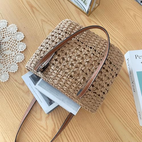 Image of Eiyye Straw Shoulder Purse Hobo Purse Tote Bag Womens Handbag Purses Beach Bag Handwoven Top Handle Purse(khaki)