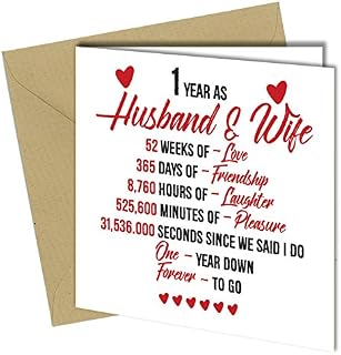 1st Wedding Anniversary Card for Him or Her Husband or Wife Love Heart #720