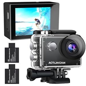 Action Camera 1080P 30fps Sports Camera 40m/131ft Underwater Waterproof with 2 Batteries and Multi-Function Accessory