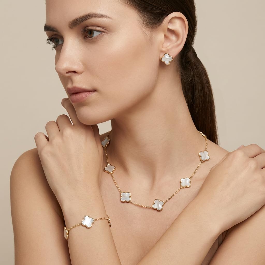 SHINYY Four Leaf Clover Choker Necklace for Women | 18K Gold Plated Lucky 4 Leaf Jewelry | Trendy Gifts for Her