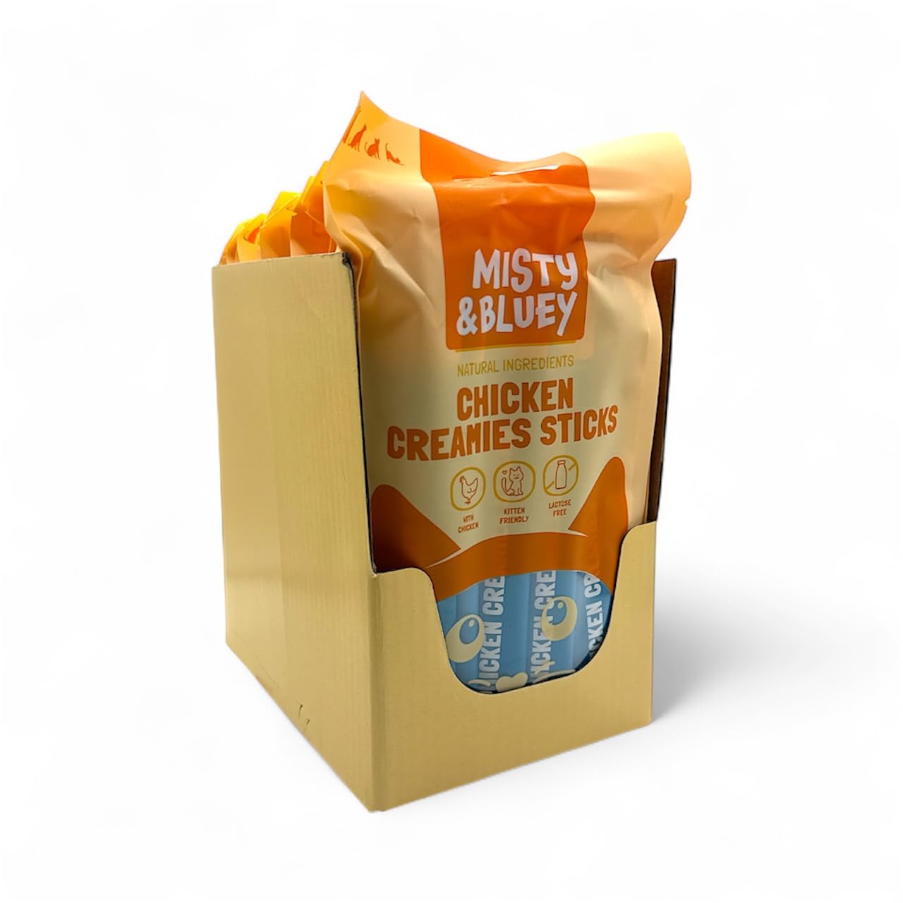 Misty & Bluey Chicken Creamies 75g, 5 x 15g Sachets, Rich Savoury Flavour, Smooth Broth, Lactose Free, Daily Cat Food Topper, Ideal For All Cats & Kittens (Case Of 14, Chicken)