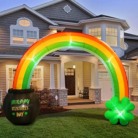 inslife 12FT (L) x 8FT (H) St. Patricks Day Inflatables Shamrock and Golden Pot Rainbow Arch Built-in LED Lights for St. Patricks Day Blow Up Yard Lawn Garden Indoor Outdoor Decorations Cover