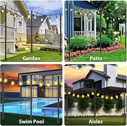 Image of AILBTON 10Ft Exterior Light Poles 6 Pack, Durable Metal String Light Posts for Outdoor Use, Equipped with Fixed Brackets for Yard, Terrace, and Garden Lighting Decor and Backyard