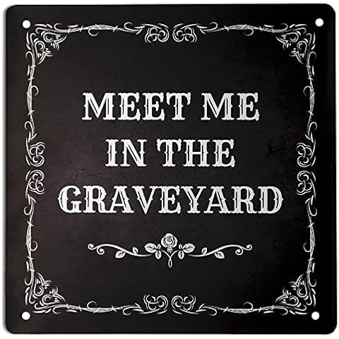 IRISIVITA Spooky Metal Sign,Meet Me In The Graveyard, Gothic Decor for Bedroom, Vintage Halloween Decorations Indoor, Witchy Room Decor, Goth Room Decor, Halloween Decor, 9.6 X 9.6 Inches Cover
