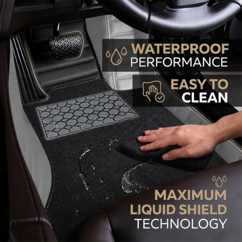 Image of Accessories 9D Combination Car Floor Mats Only Compatible with KIA Seltos (Automatic 2026 |100% Waterproof & Washable | Luxury 9D Car Foot Mats - Black XV-Greige