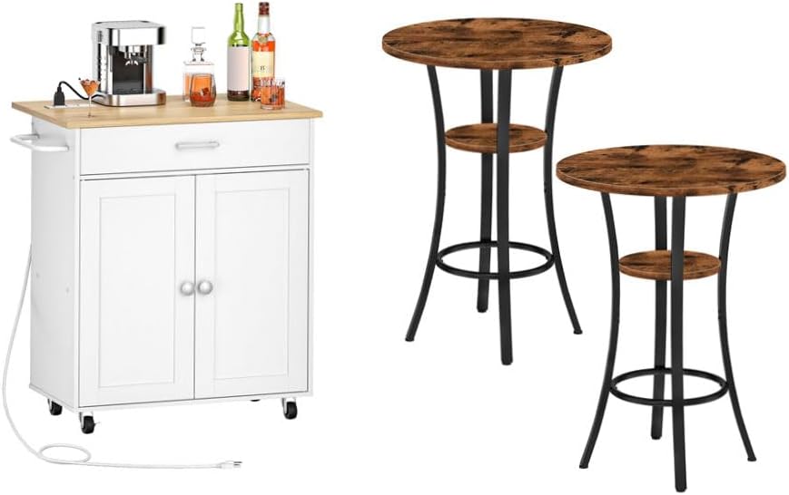 Kitchen Island and Bar Table, Kitchen Island Cart with One Double Cabinet and Drawer,Set of 2 Small Dining Tables for Living Room MZD01UWNN1-TBT03P2BF