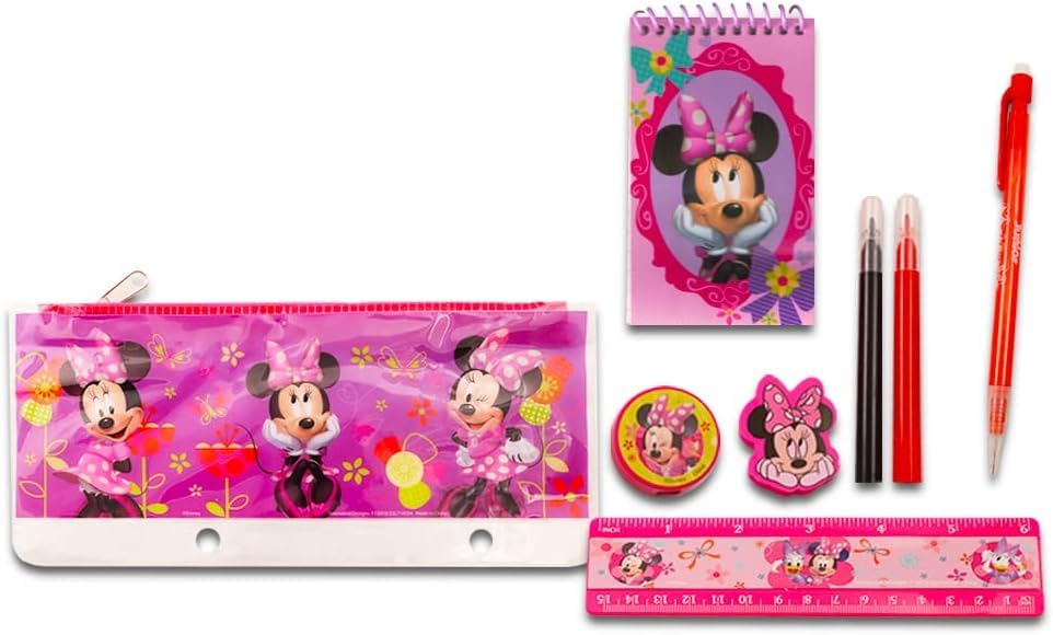 Minnie Mouse Backpack for Kids, Toddlers - Bundle with 16" Minnie Mouse Backpack Plus Minnie Mouse Lunch Box, Stationery Supplies, Water Bottle, Stickers, More | Minnie School Supplies Set3