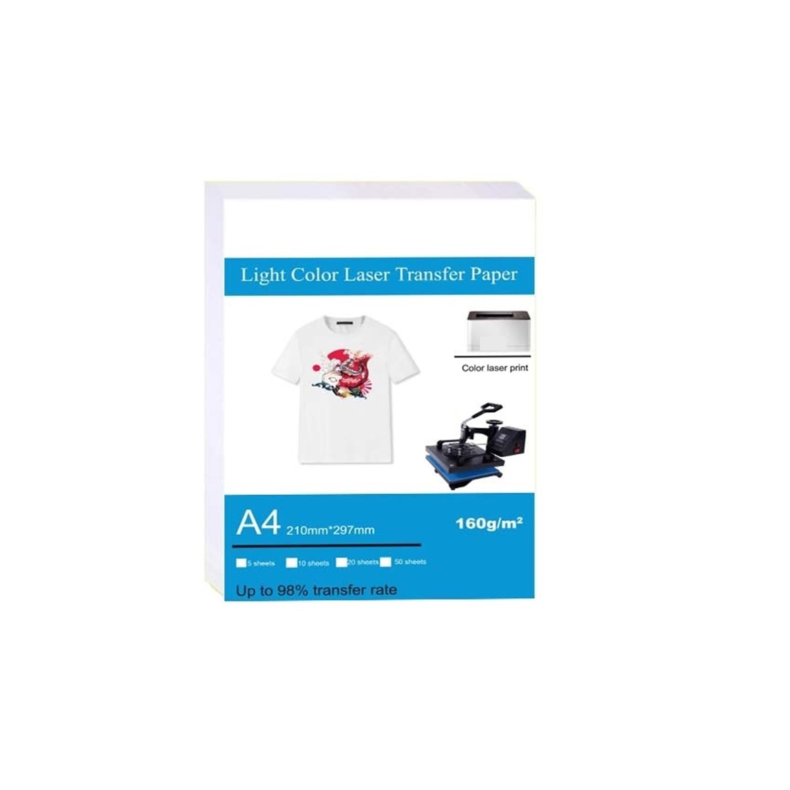 DAVBIR Impresora de tóner láser de Color claro oscuro A4, papel de transferencia térmica, tela de camiseta de algodón puro perfection (Color : 20pcs light)