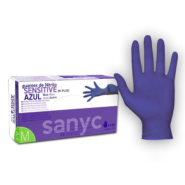 Sensitive Guante Nitrilo Sin Polvo Color Azul 3,5gr cajas de 100 unidades (100, L)