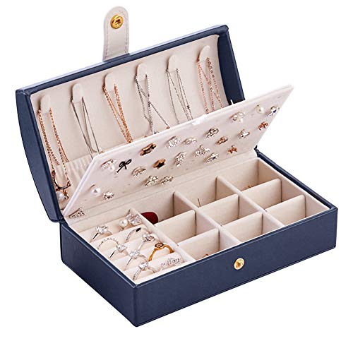 SumDirect Blue Small Travel Jewelry Box for Women, Two-Layer Pu Leather Portable Jewelry Organizer Storage Case