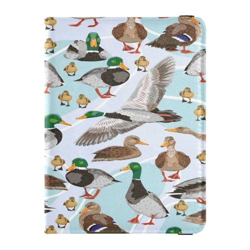 Porta passaporto pelle ultra sottile porta carte di credito custodia per per donne uomini famiglia badge ID vaccino portafoglio viaggio germano reale anatre Multi 1 size