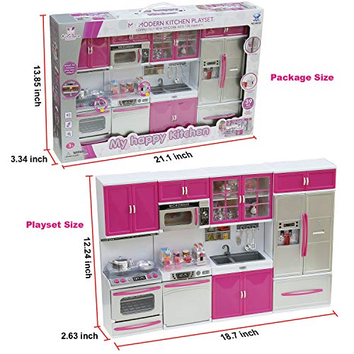 Aztoys Modern Kitchen Playset For Kids - 4-In-1 Playset With 39Pcs Foods & Accessories, Battery Operated Appliances With Realistic Lights & Sounds, Pretend Play Toy, Great For 12" Dolls #TOP5