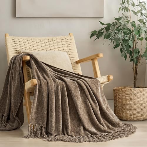 EVERGRACE Chenille Throw Blanket 60"x80" Mocha Brown