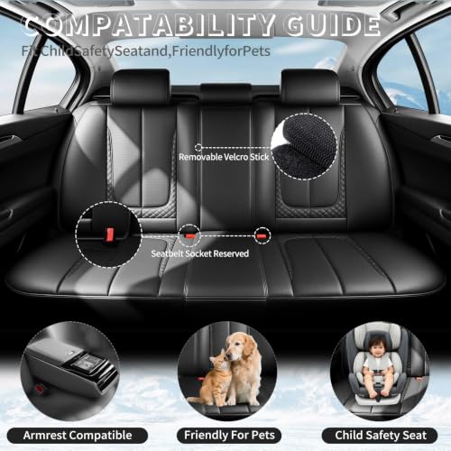 Image of Fit Outback Car Seat Covers Compatible with Subaru Outback 2010-2025 2026 - Premium Breathable Leather,Airbag Compatible,Waterproof All-Weather Seat Cushion Protector, Full Set All Black