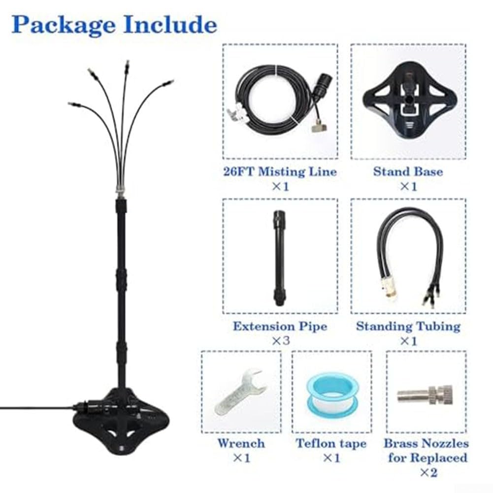 Brumisateurs pour terrasse extérieure, système de refroidissement par brumisation, kit de tuyau d'arrosage portable, hauteur et direction réglables pour jardin, piscine, bronzage cool pour enfants et