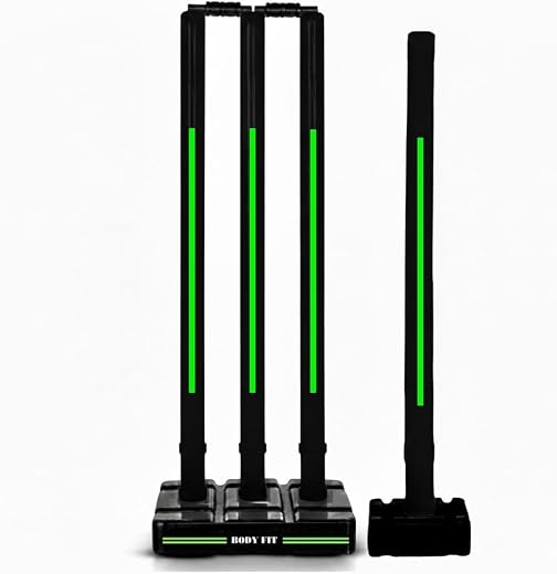 Bodyfit Heavy Cricket Stumps | PVC Wickets Set with 4 Stumps + 2 Bails + 2 Stands | Full Size Wickets for Cricket Ground, ...