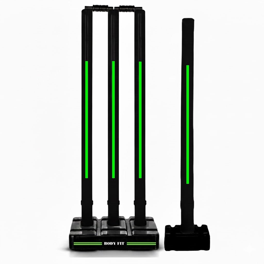 Bodyfit Premium Plastic Stumps Set for All Ages- Ideal for Boys, Girls, and Adults- Heavy,Durable and Fun Cricket Wicket Set. (Black-Green 4)