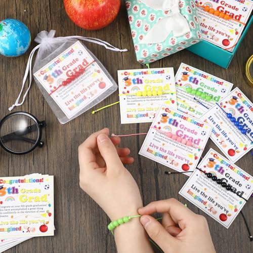 Rtteri 24 Set 5th Grade Graduation Gift Friendship Bracelet End of Year Student Gifts Adjustable Rainbow 2025 Beaded Bracelet with Inspirational Card for Elementary 5th Graduation Exchange Girls Boys4