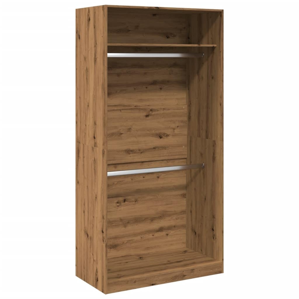 Armario Artisan-roble 100 x 50 x 200 cm, material de madera con 2 compartimentos, armario compacto para ropa, gorros y guantes, diseño elegante para espacios pequeños