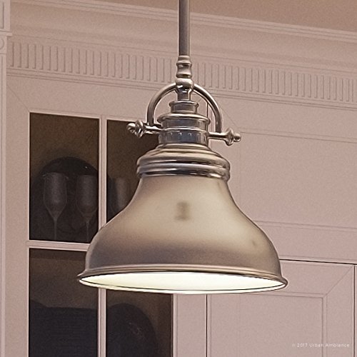 Urban Ambiance Luxury Industrial Hanging Pendant Light, Small Size: 9" H X 8" W, With Americana Style Elements, Nostalgic Design, Pretty Brushed Nickel Finish And Steel Shade, Uql2289 #TOP30