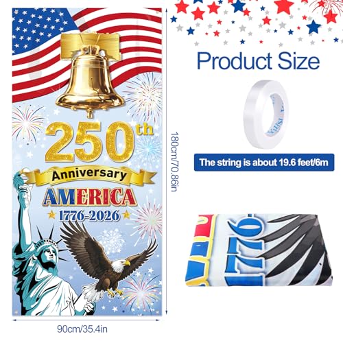 DPKOW 250th Anniversary American Door Cover 4th of July Decorations 2026, Fabric Fourth of July Door Banner Patriotic Decorations Outdoor Indoor, American Flag Banner Party Favors Supplies, 71x35 Inch