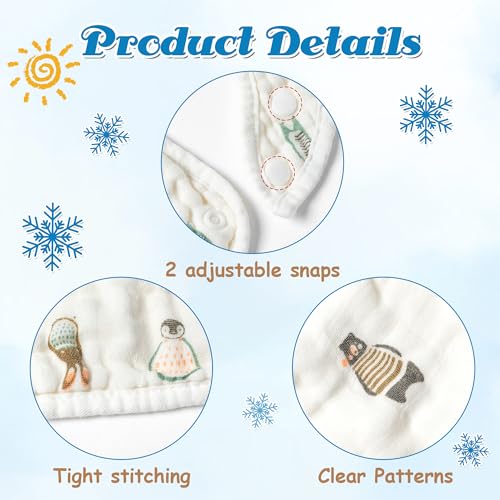 Zainpe 6Pcs Snap Muslin Cotton Baby Bibs Winter Blue Trees Stars Pattern Bib with 6 Absorbent & Soft Layers Adjustable Burp Cloths for Infants Girls Boys Toddler Drooling Feeding Eating 0 to 24 Months3