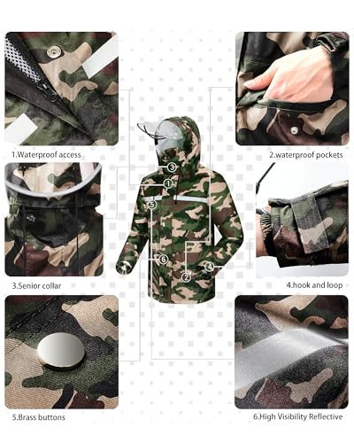 Image of iCreek Rain Suit Waterproof Jacket and Pants Hi Vis Raincoat for Men and Women Reflective Outdoor for All-Sport Work
