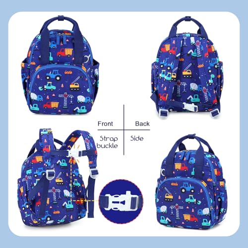 Image of Bluboon Toddler Backpack for Girls Boys 2-4 Cute 12 inch Preschool Kindergarten Backpacks Kids Daycare Bags School Travel (Engineering vehicle - Royal blue, Age 2-4 (12 inch H not Fit A4 Folder))