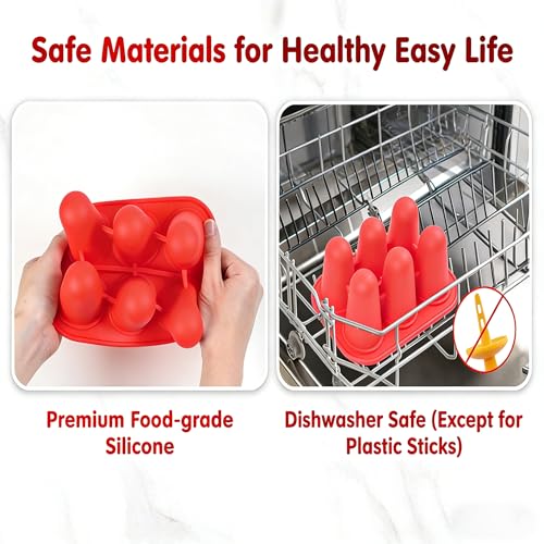 Ice Lolly Moulds Mini Silicone Popsicle Mold,BPA Free Reusable Ice Pop Maker –6 Cavity Ice Pop Mould for Portion Control & Tiny Hands (Red) - Image 5